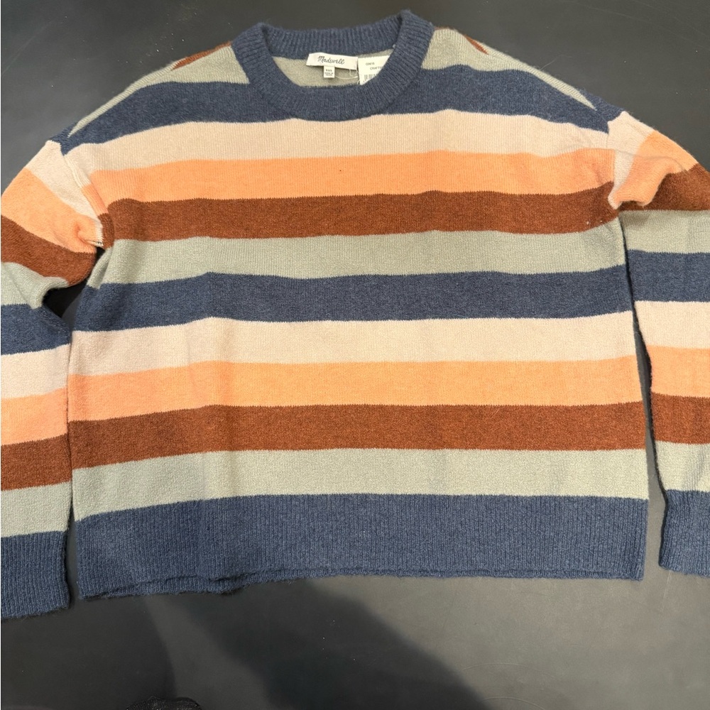 Madewell Women's Striped Crewneck Sweater - Blue, Orange, Gray